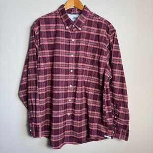IZOD Saltwater Men's Long Sleeve Plaid Casual Button Up Shirt Red/Wine‎ X-Large